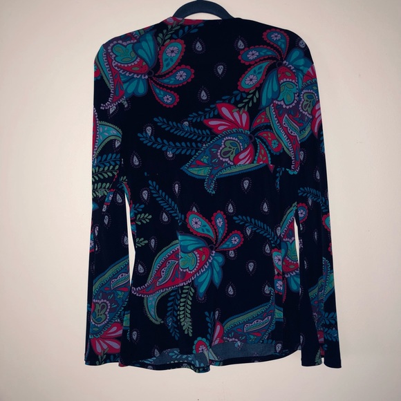 BISOU BISOU colorful lightweight V neck top large - Picture 3 of 6